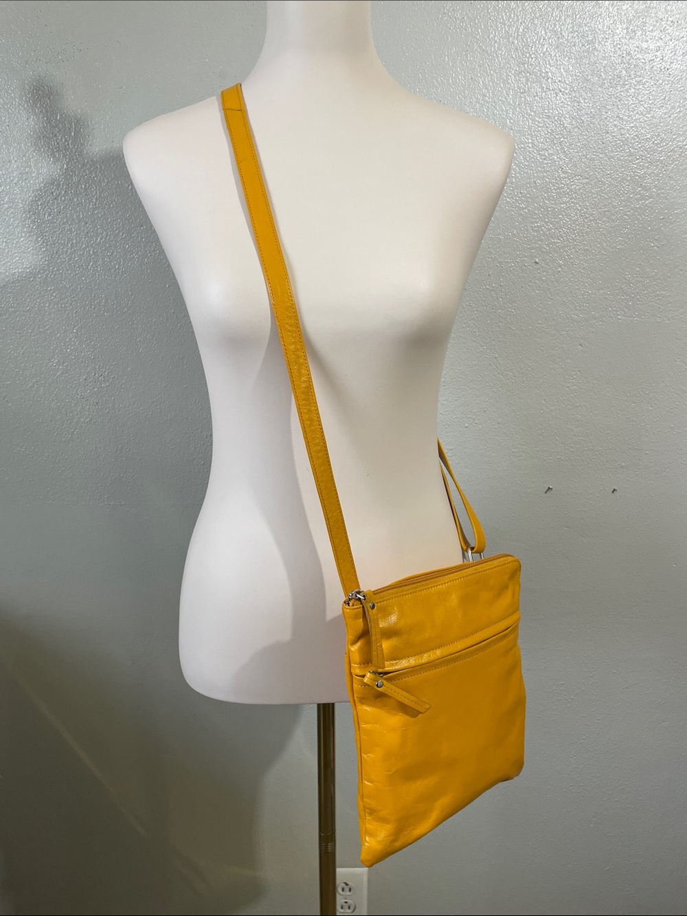 Latico Yellow Leather Crossbody Bag Zip Pocket Soft Slouchy Casual Everyday Bag